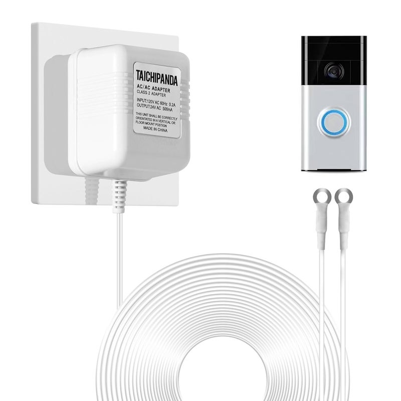 TAICHIPANDA 24V Doorbell Transformer, 500MA AC Adapter for All Ring Video Doorbell Versions, 18ft Doorbell Power Supply, Power Cable Compatible with Ring, Nest, Wyze, and Eufy Doorbells - Image 1
